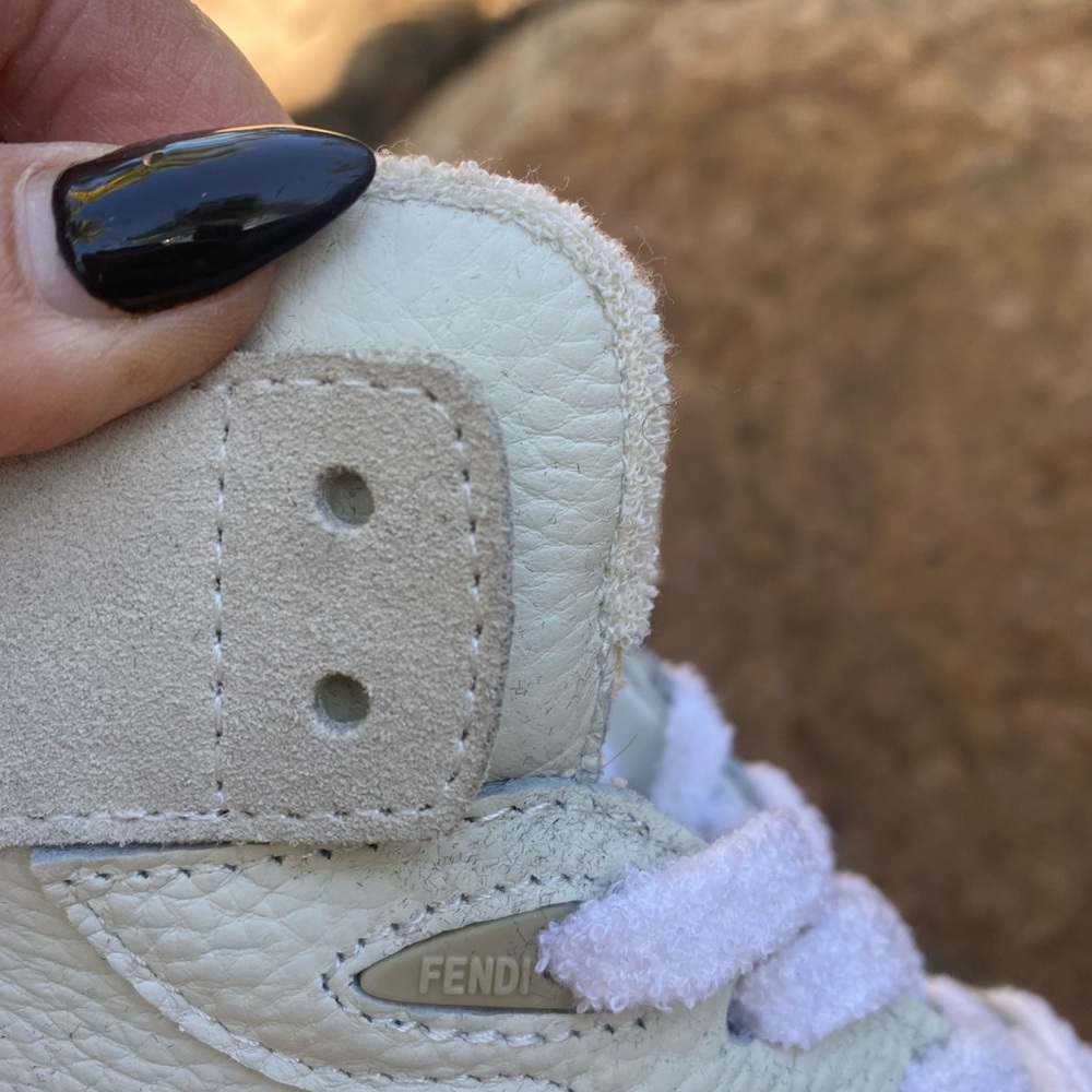 Rare FENDI official match high top sneakers shoe white taupe leather - Picture 7 of 12